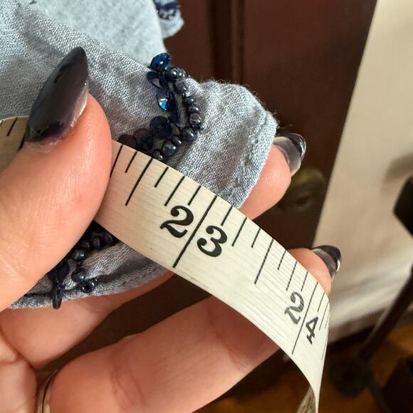 CALYPSO ST. BARTH | Blue Gauze Beaded Boho Peasant Top Short Sleeve  Medium - Picture 9 of 9